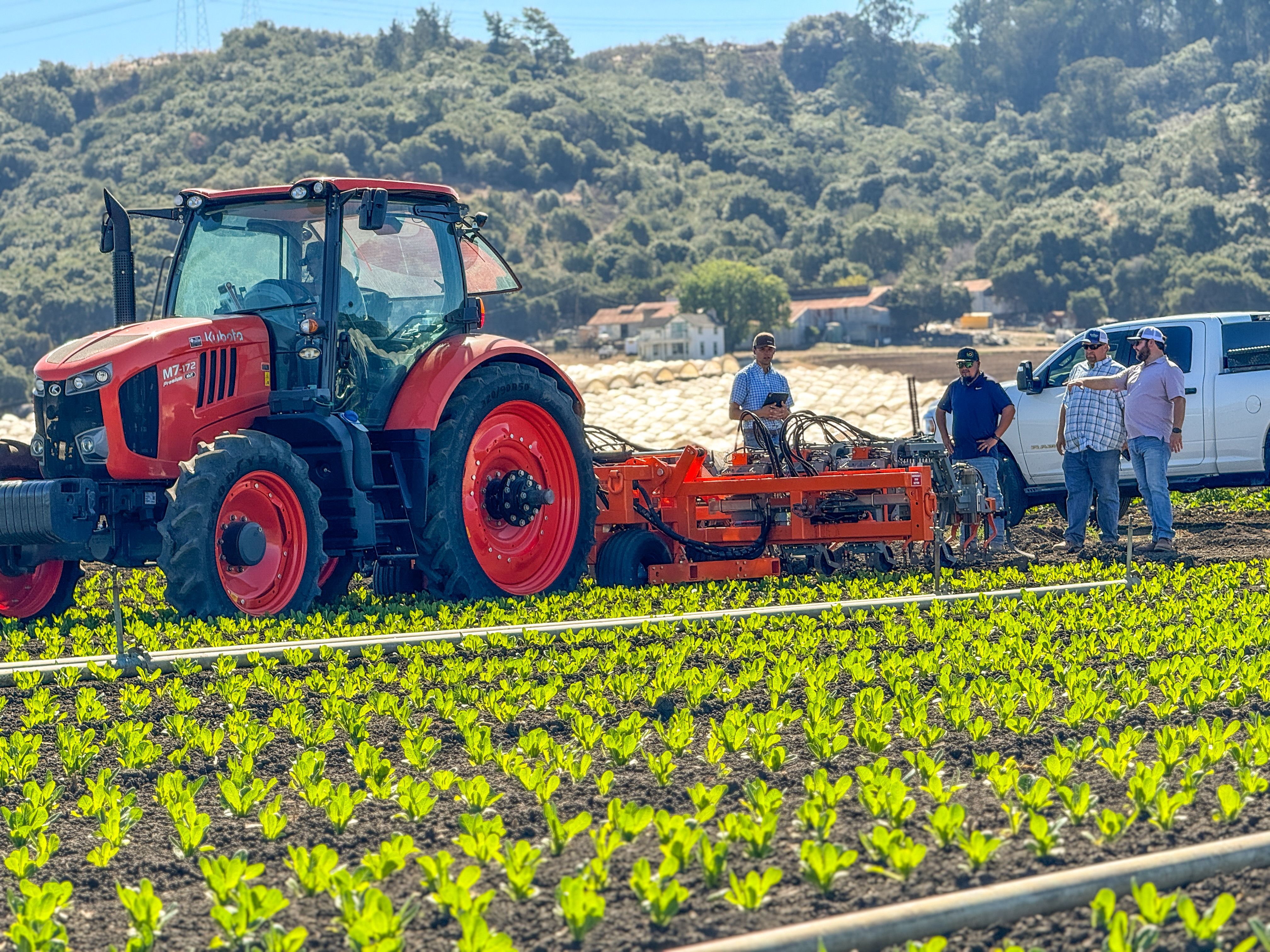 Kubota Tractor in Salinas Valley, California pulling an automatic weed-killing robot made by FarmWise, a start-up in which Kubota has invested