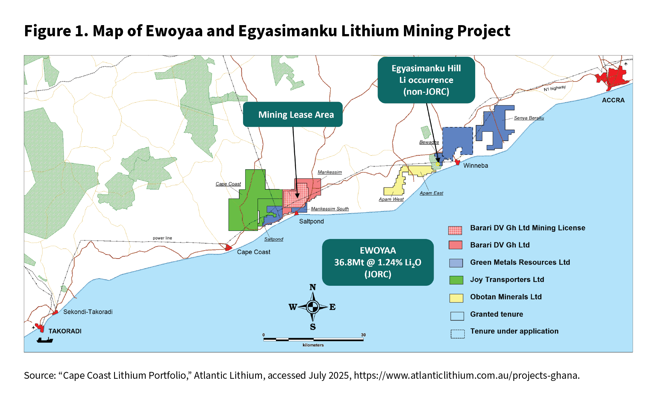 Figure 1. Map of Ewoyaa and Egyasimanku Lithium Mining Project