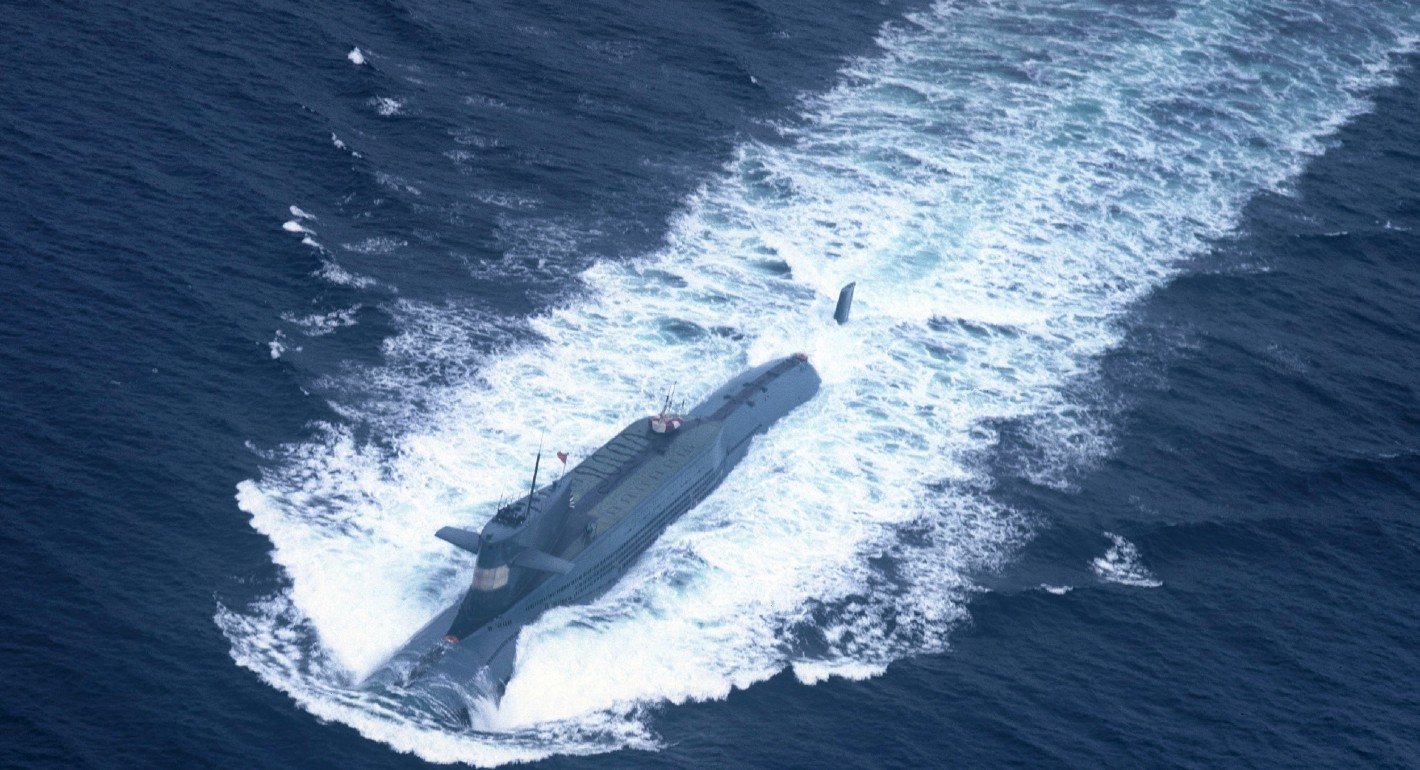 This undated picture shows a nuclear-powered submarine of the People's Liberation Army Navy's North Sea Fleet preparing to dive into the sea.