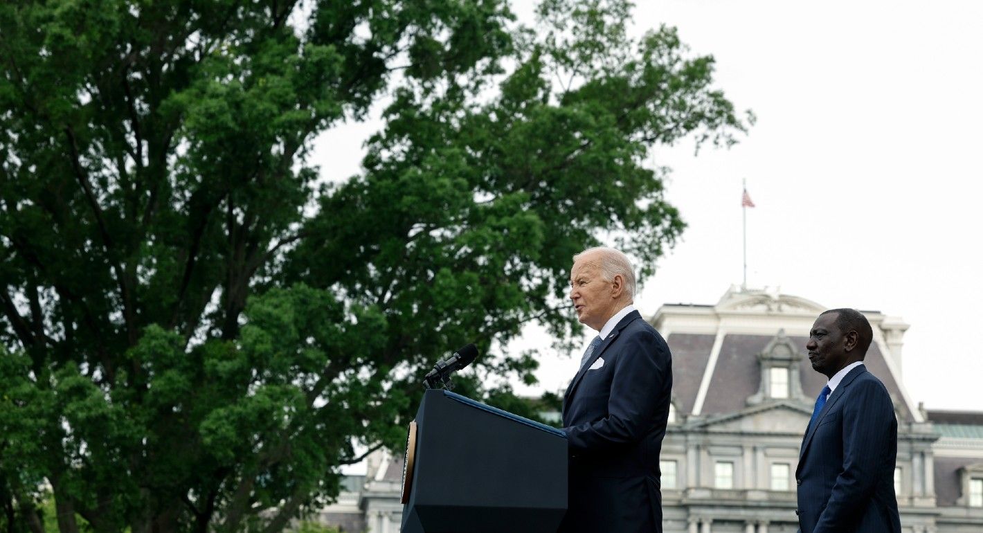 President Joe Biden delivers remarks alongside Kenyan President William Ruto during an arrival ceremony on the South Lawn of the White House on May 23, 2024