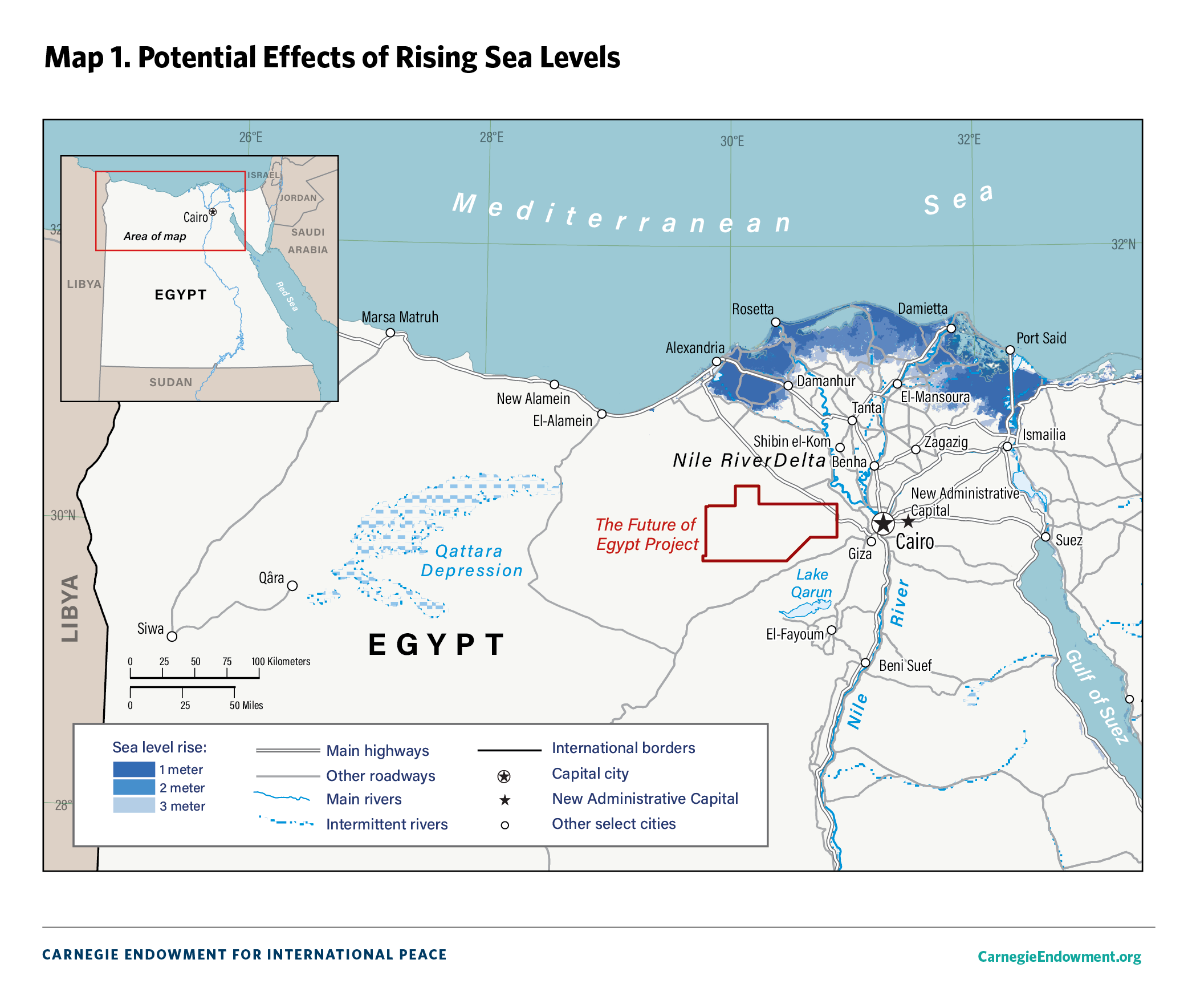 Map: Potential Effects of Rising Sea Levels in Egypt