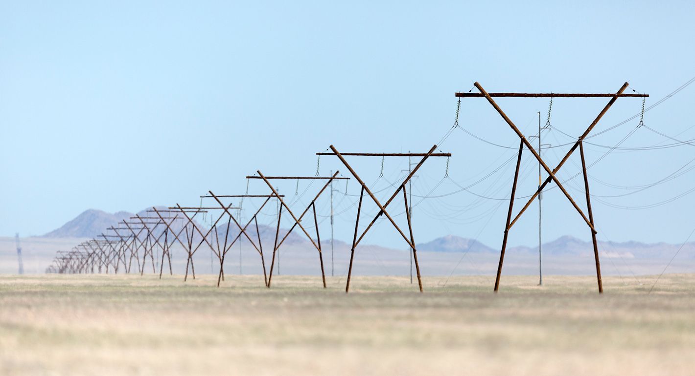 Endless power lines in the south of Namibia