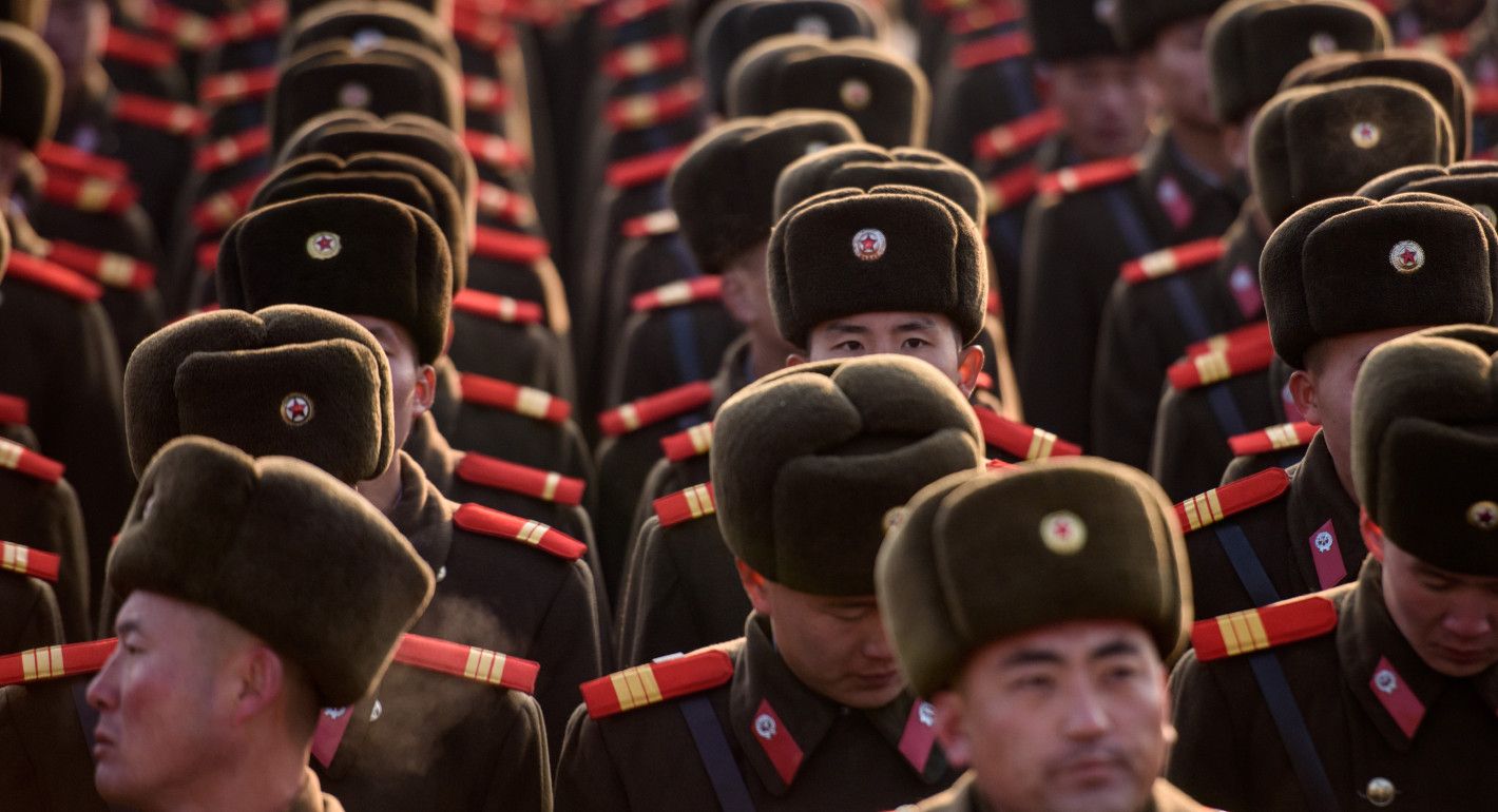 Rows of North Korean soldiers