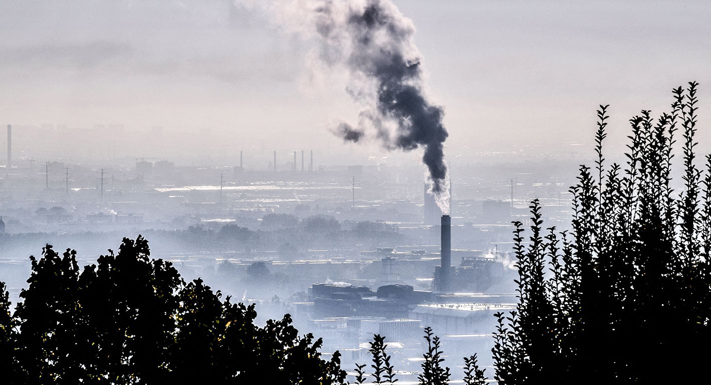 This general view shows a haze of pollution over Lyon, south-eastern France on October 15, 2021