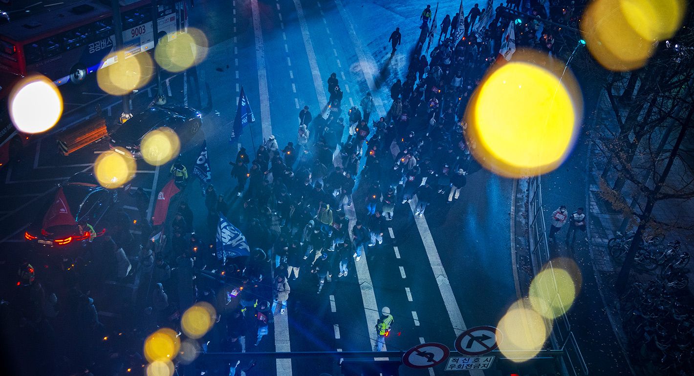 Protesters take part in a demonstration against the South Korean President on December 05, 2024 in Seoul, South Korea.