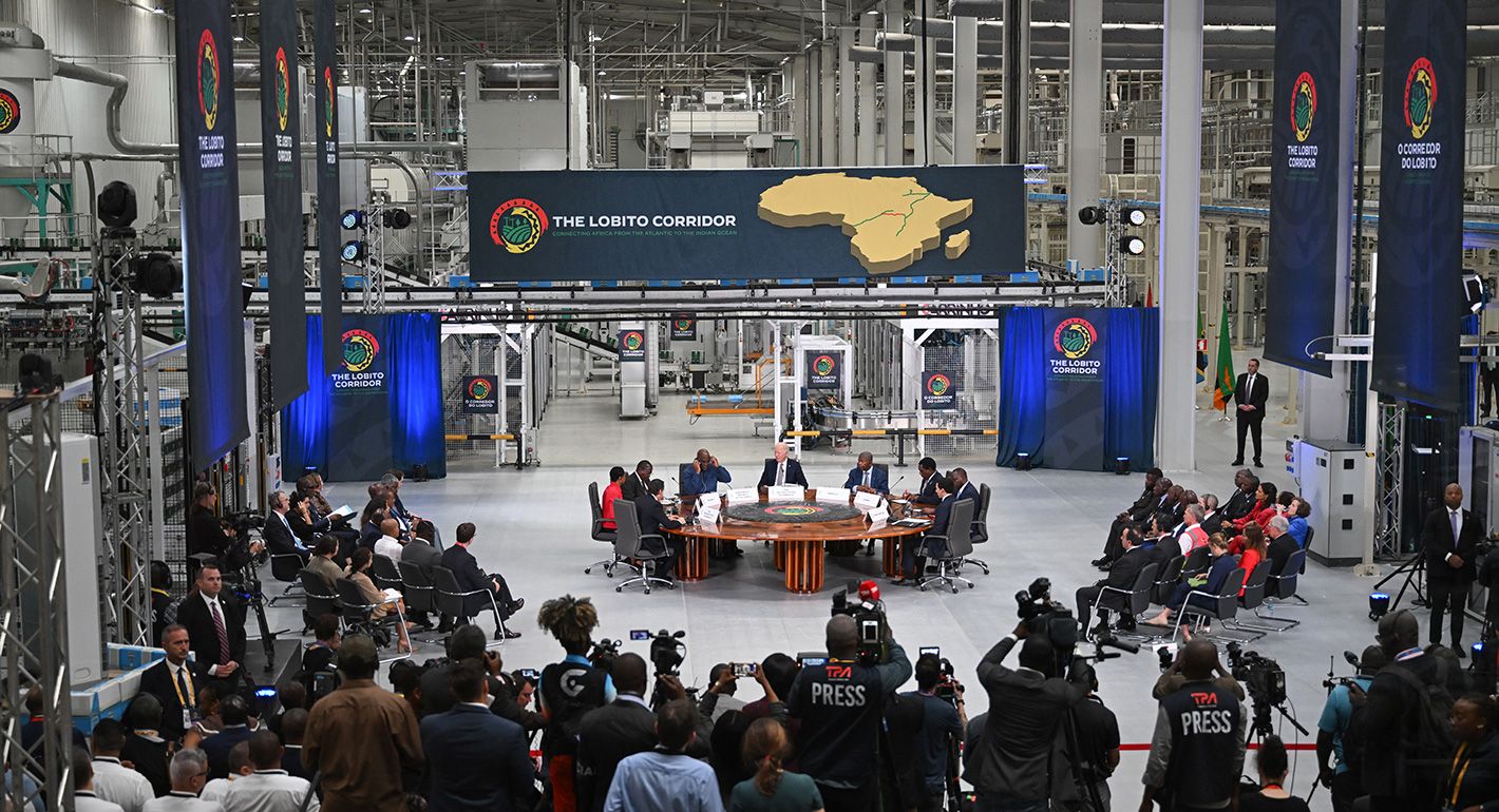 (From 3rd L to R) Tanzania Vice-President Philip Isdor Mpango, Democratic Republic of Congo (DRC) President Felix Tshisekedi, US President Joe Biden, Angola President Joao Lourenco, Zambian President Hakainde Hichilema attend the Lobito Corridor Trans-Africa Summit at the Carrinho Food Processing Factory near Benguela on December 4, 2024. 